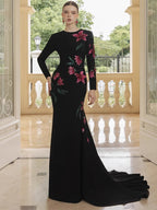 Black Floral Embroidered Mermaid Gown H7049