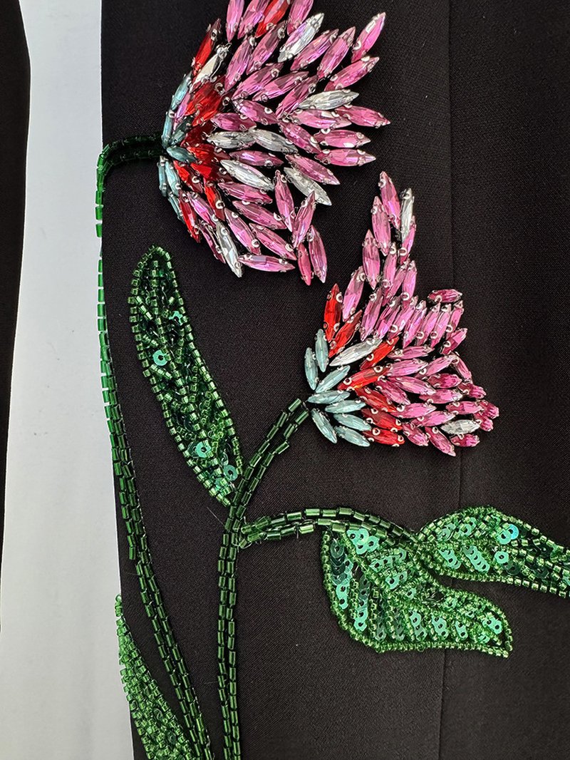 Black Floral Embroidered Mermaid Gown H7049