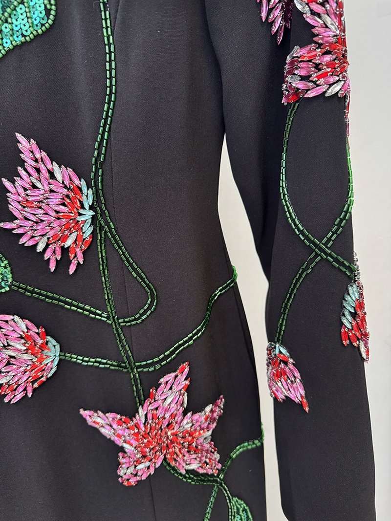 Black Floral Embroidered Mermaid Gown H7049