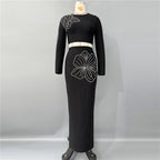 Black Floral Embroidered Two-Piece Set H6820