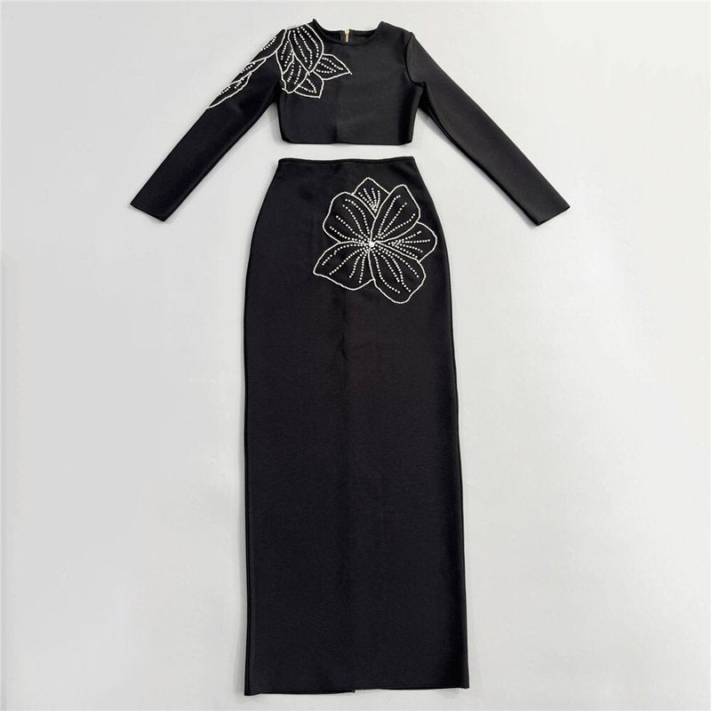 Black Floral Embroidered Two-Piece Set H6820