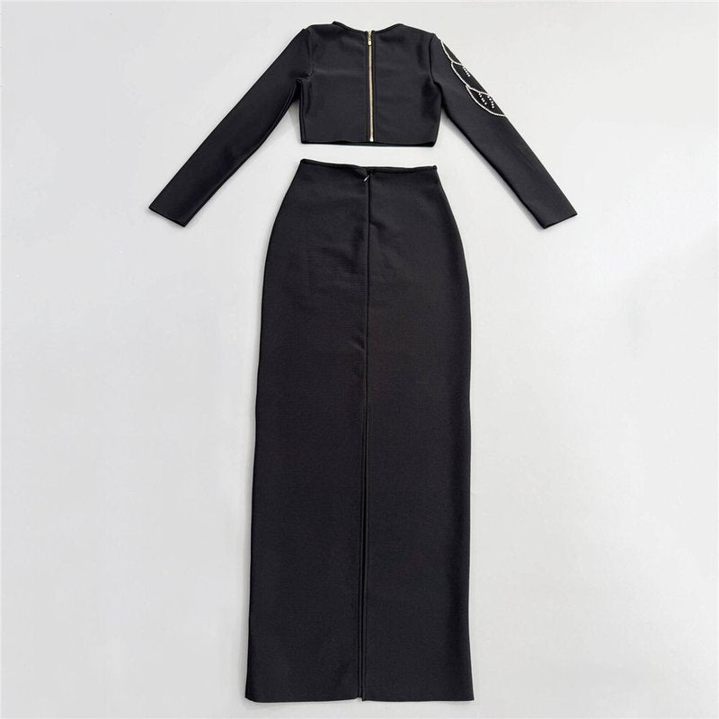 Black Floral Embroidered Two-Piece Set H6820