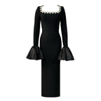 Black Floral Neckline Mermaid Gown H6651