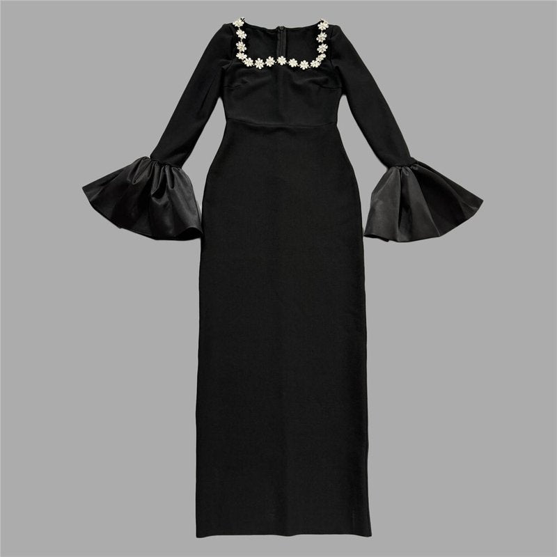 Black Floral Neckline Mermaid Gown H6651