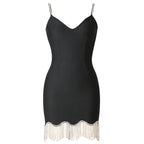 Black Fringe Hem Mini Dress H3644