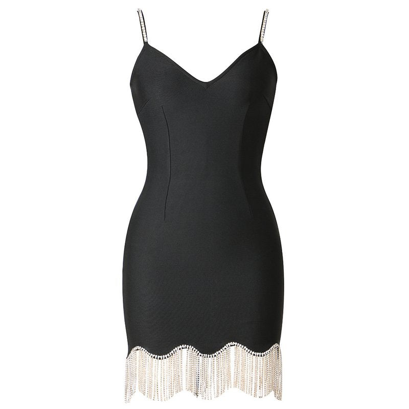 Black Fringe Hem Mini Dress H3644