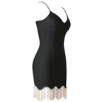 Black Fringe Hem Mini Dress H3644