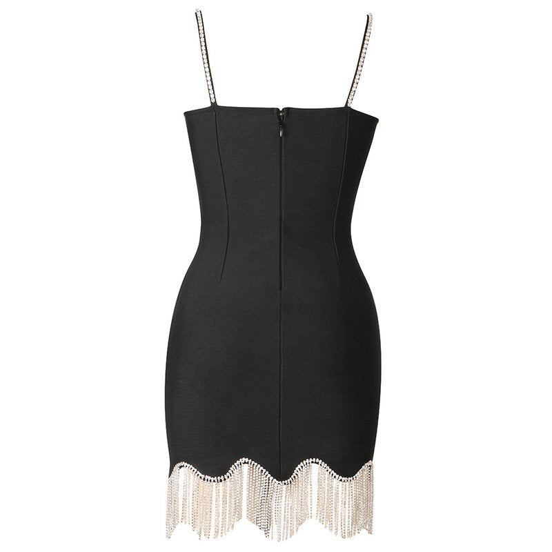 Black Fringe Hem Mini Dress H3644