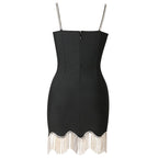 Black Fringe Hem Mini Dress H3644