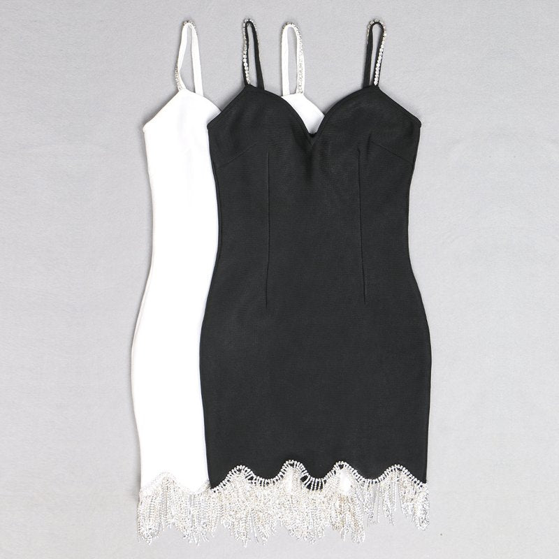 Black Fringe Hem Mini Dress H3644