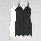 Black Fringe Hem Mini Dress H3644