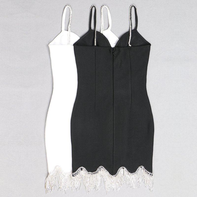 Black Fringe Hem Mini Dress H3644