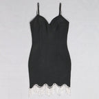 Black Fringe Hem Mini Dress H3644