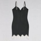 Black Fringe Hem Mini Dress H3644