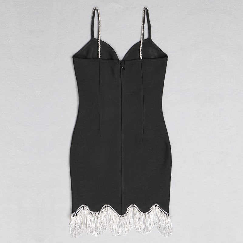 Black Fringe Hem Mini Dress H3644