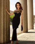 Black Gold Rose Embellished Midi Dress H6322