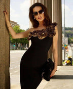 Black Gold Rose Embellished Midi Dress H6322