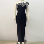 Black Gold Rose Embellished Midi Dress H6322