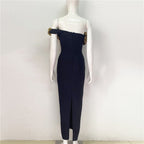 Black Gold Rose Embellished Midi Dress H6322