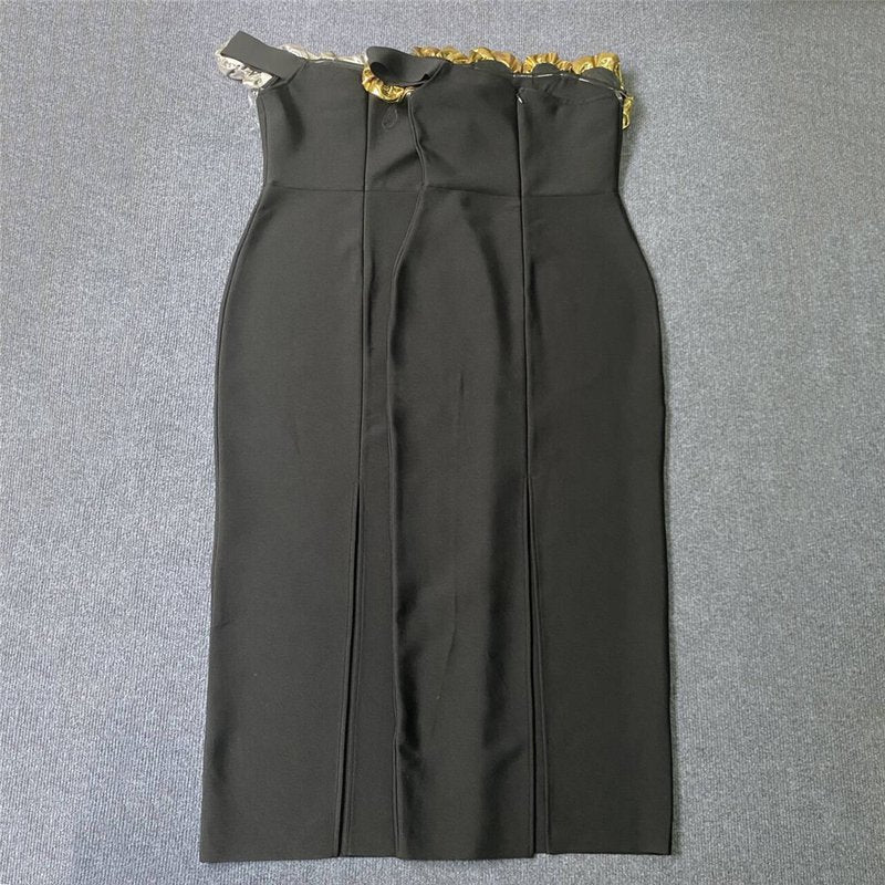 Black Gold Rose Embellished Midi Dress H6322