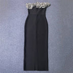 Black Gold Rose Embellished Midi Dress H6322