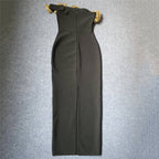 Black Gold Rose Embellished Midi Dress H6322