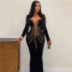 Black Gold Sequin Mermaid Gown H6755