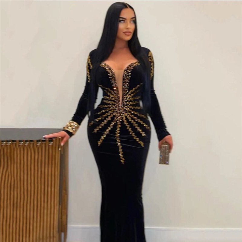 Black Gold Sequin Mermaid Gown H6755