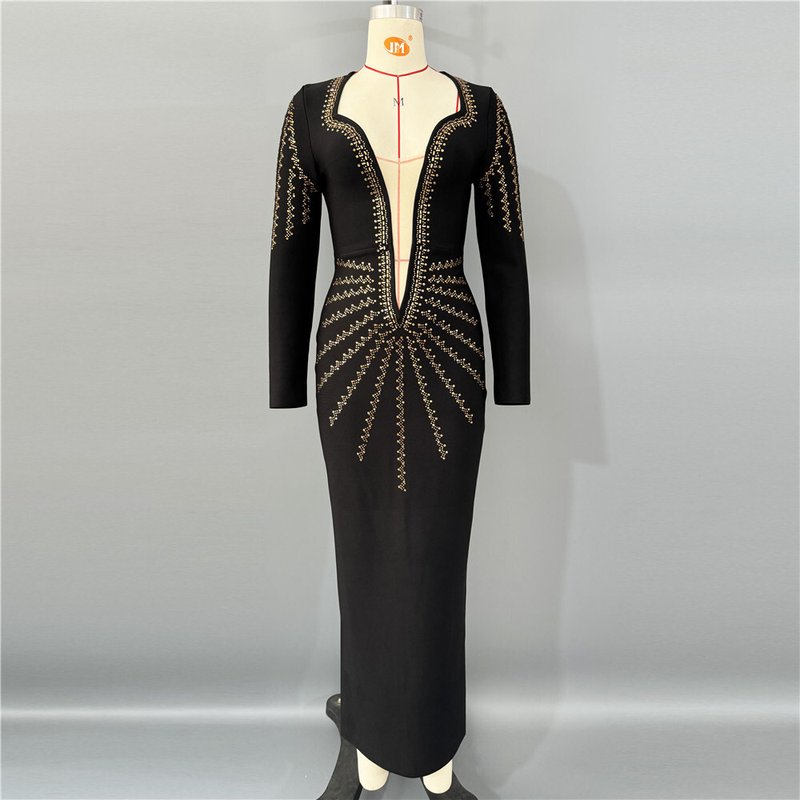 Black Gold Sequin Mermaid Gown H6755