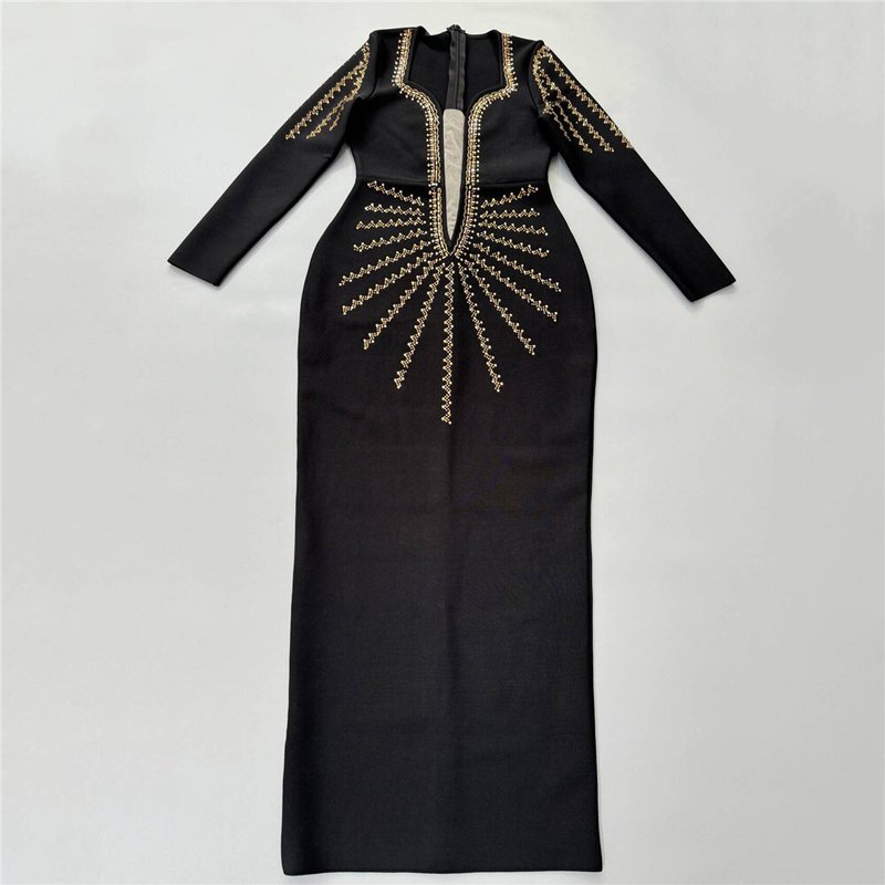 Black Gold Sequin Mermaid Gown H6755