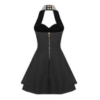 Black Halter Beaded Button Mini Dress H6204