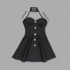Black Halter Beaded Button Mini Dress H6204
