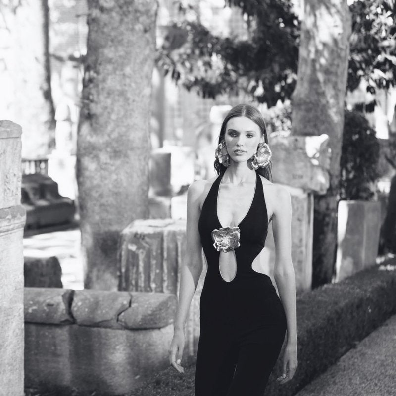 Black Halter Cutout Maxi Dress H6445