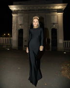 Black High Neck Beaded Sleeve Dress H6526