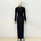 Black High Neck Beaded Sleeve Dress H6526