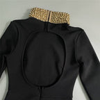 Black High Neck Beaded Sleeve Dress H6526