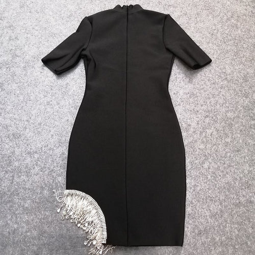 Black High Neck Fringe Hem Dress H3727