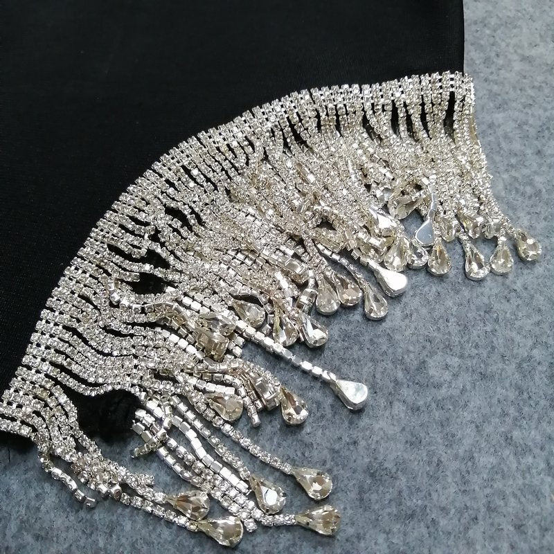 Black High Neck Fringe Hem Dress H3727