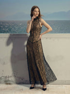 Black Lace Halter Maxi Dress H7089