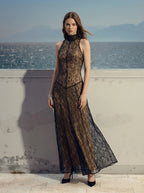 Black Lace Halter Maxi Dress H7089