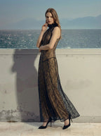 Black Lace Halter Maxi Dress H7089