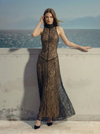 Black Lace Halter Maxi Dress H7089