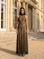 Black Lace Halter Maxi Dress H7089