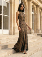 Black Lace Halter Maxi Dress H7089