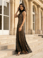 Black Lace Halter Maxi Dress H7089