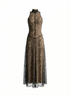 Black Lace Halter Maxi Dress H7089