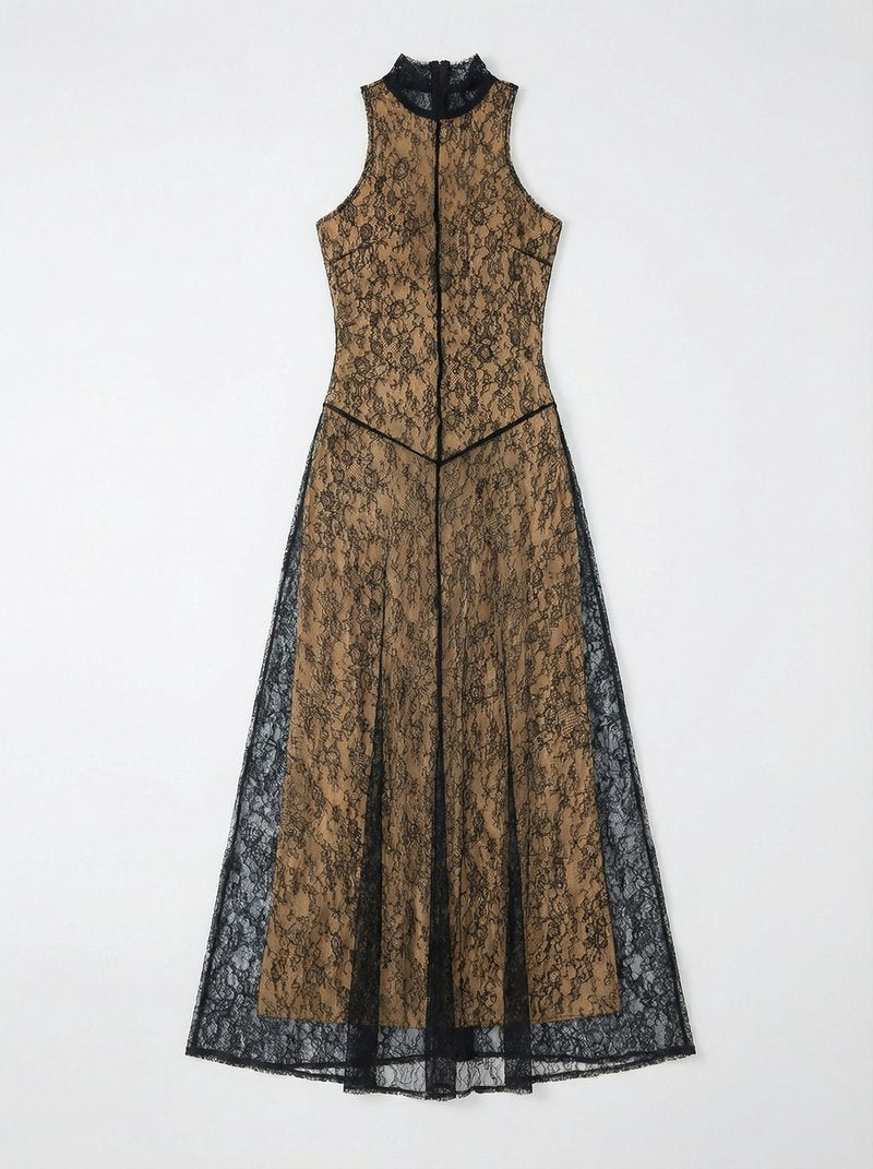 Black Lace Halter Maxi Dress H7089