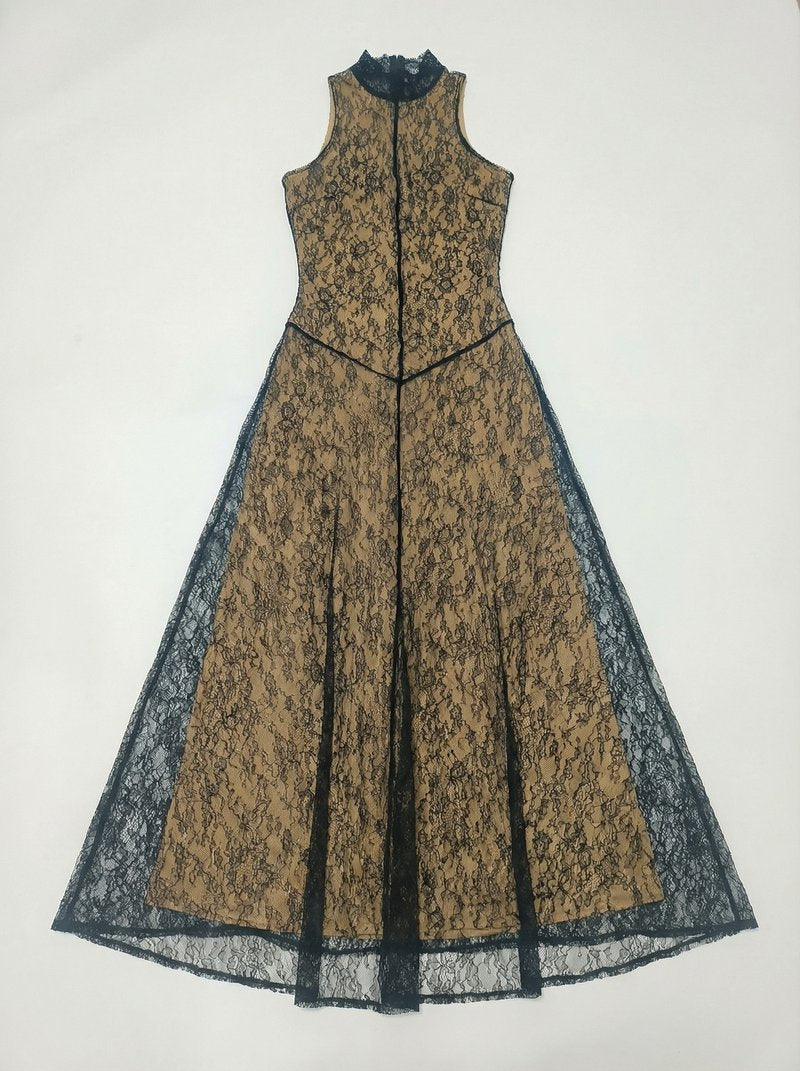 Black Lace Halter Maxi Dress H7089