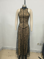 Black Lace Halter Maxi Dress H7089