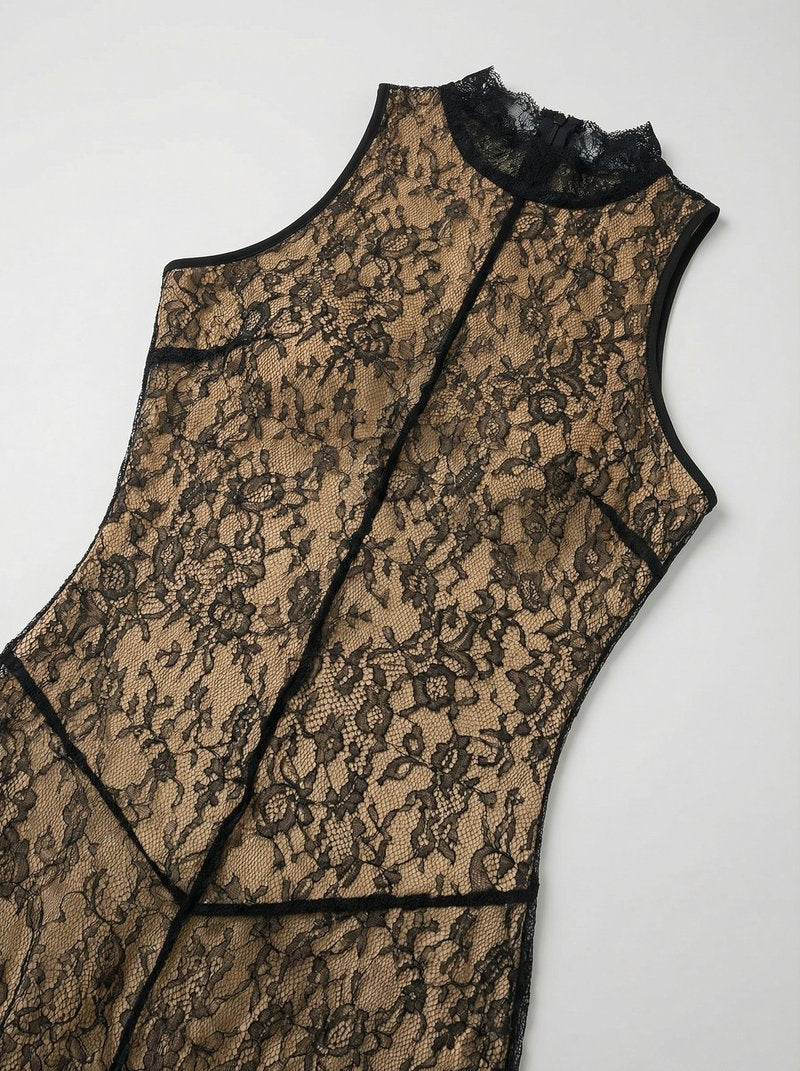 Black Lace Halter Maxi Dress H7089